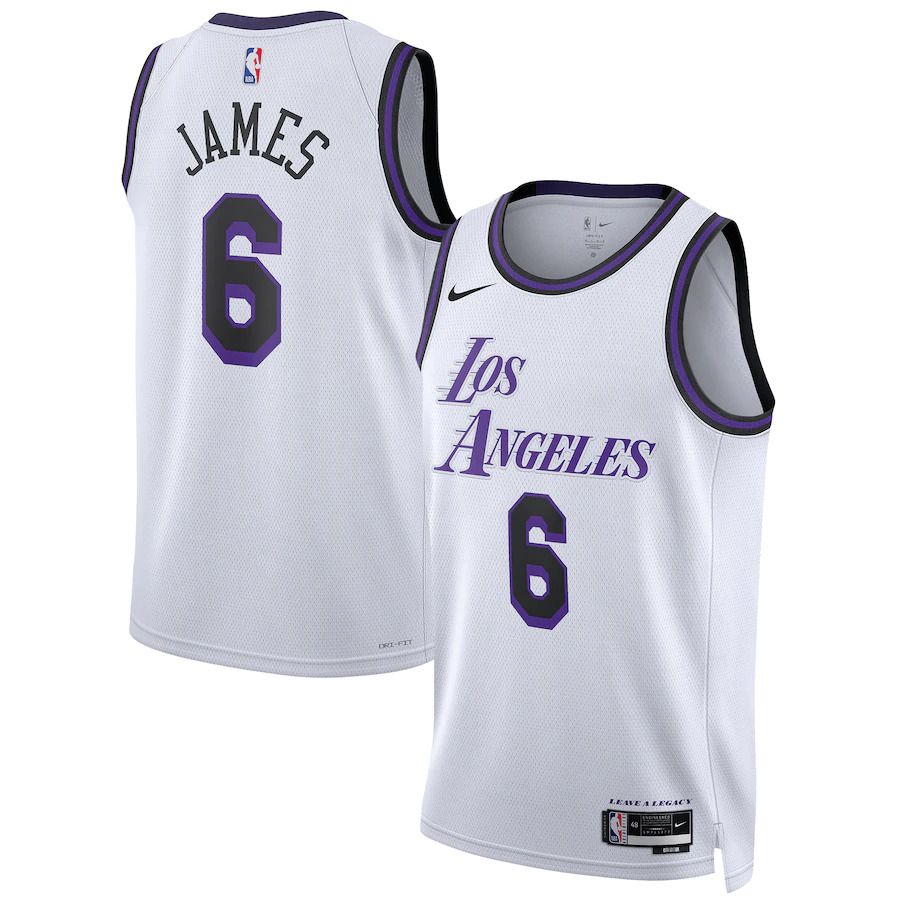 Men Los Angeles Lakers #6 LeBron James Nike White City Edition 2022-23 Swingman NBA Jersey